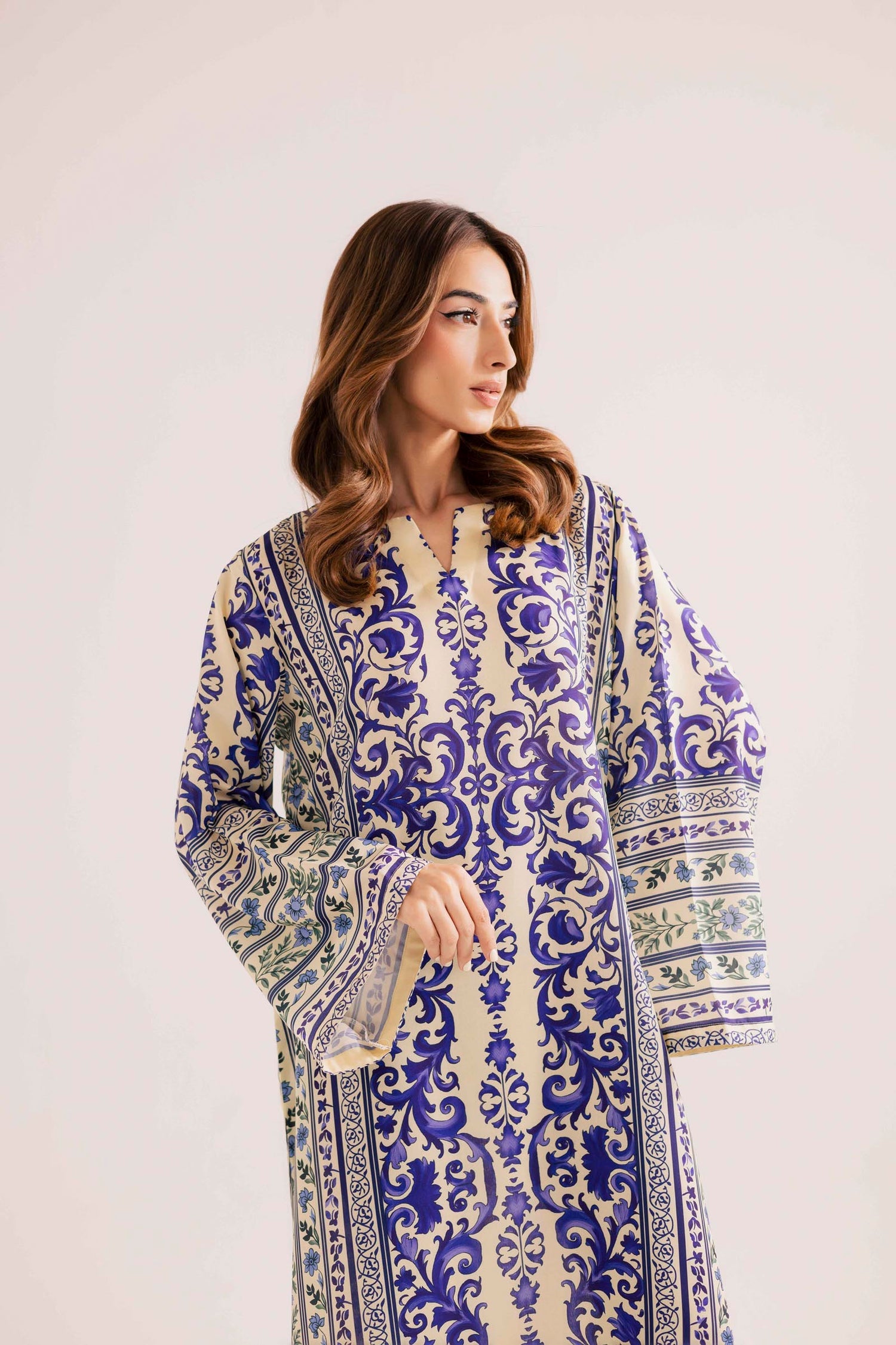 Printed kaftan stitched (sky blue) 007S