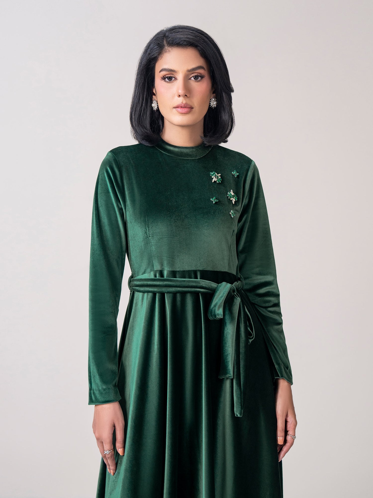 Velvet Dress Green – Elegant Velvet Co-ord Dress for Women