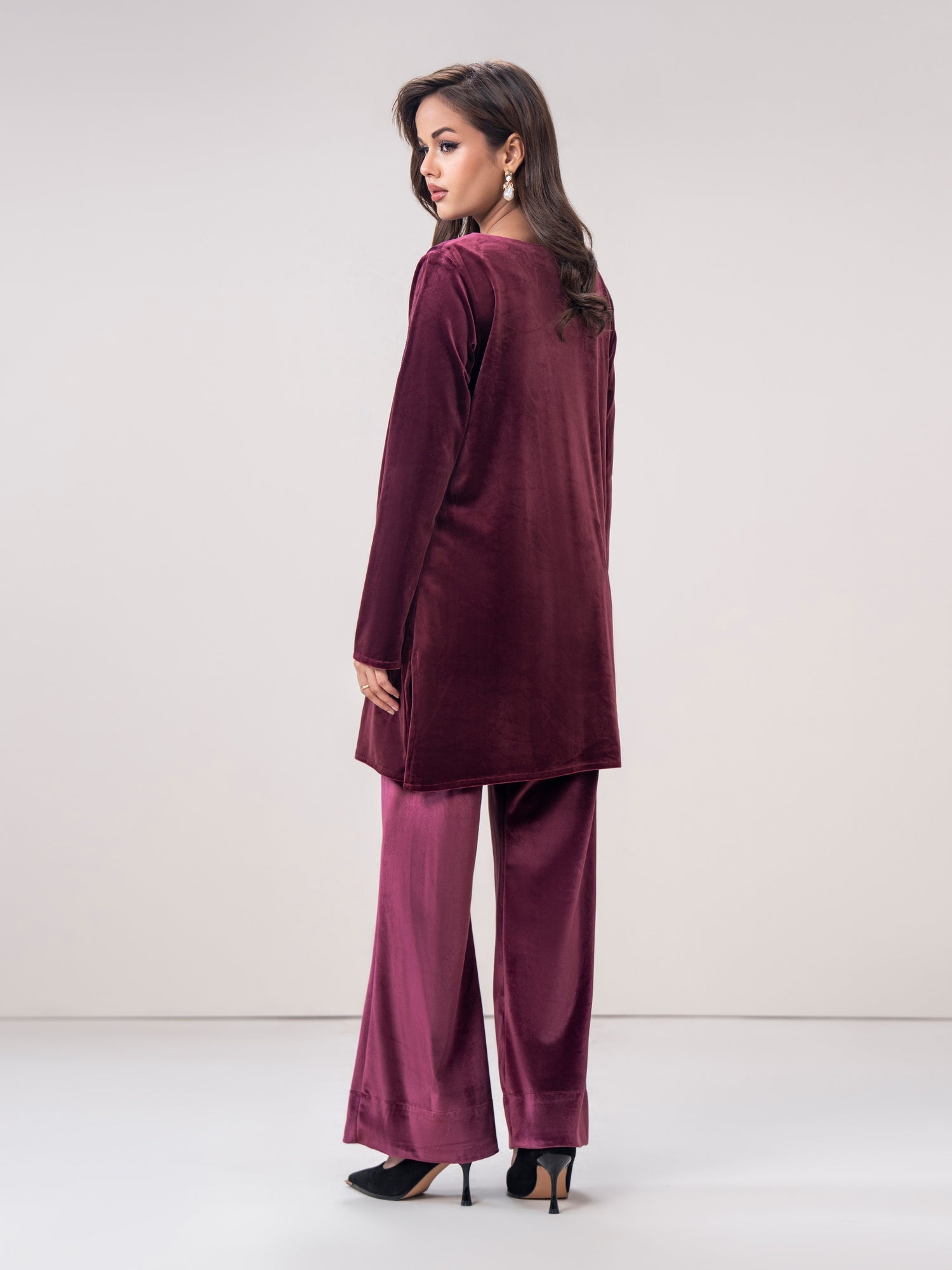 Plum Velour Co-Ord Set for Women | Stitched 2-Piece Outfit UAE