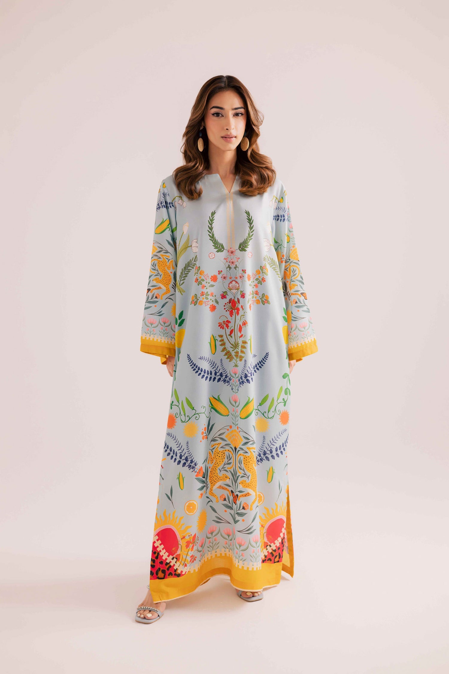 Printed stitched kaftan (gray) 003G