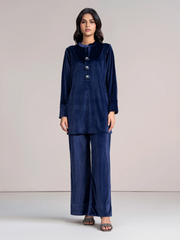 Blue Velvet Co-Ord Set for Women | Stitched 2-Piece Outfit UAE