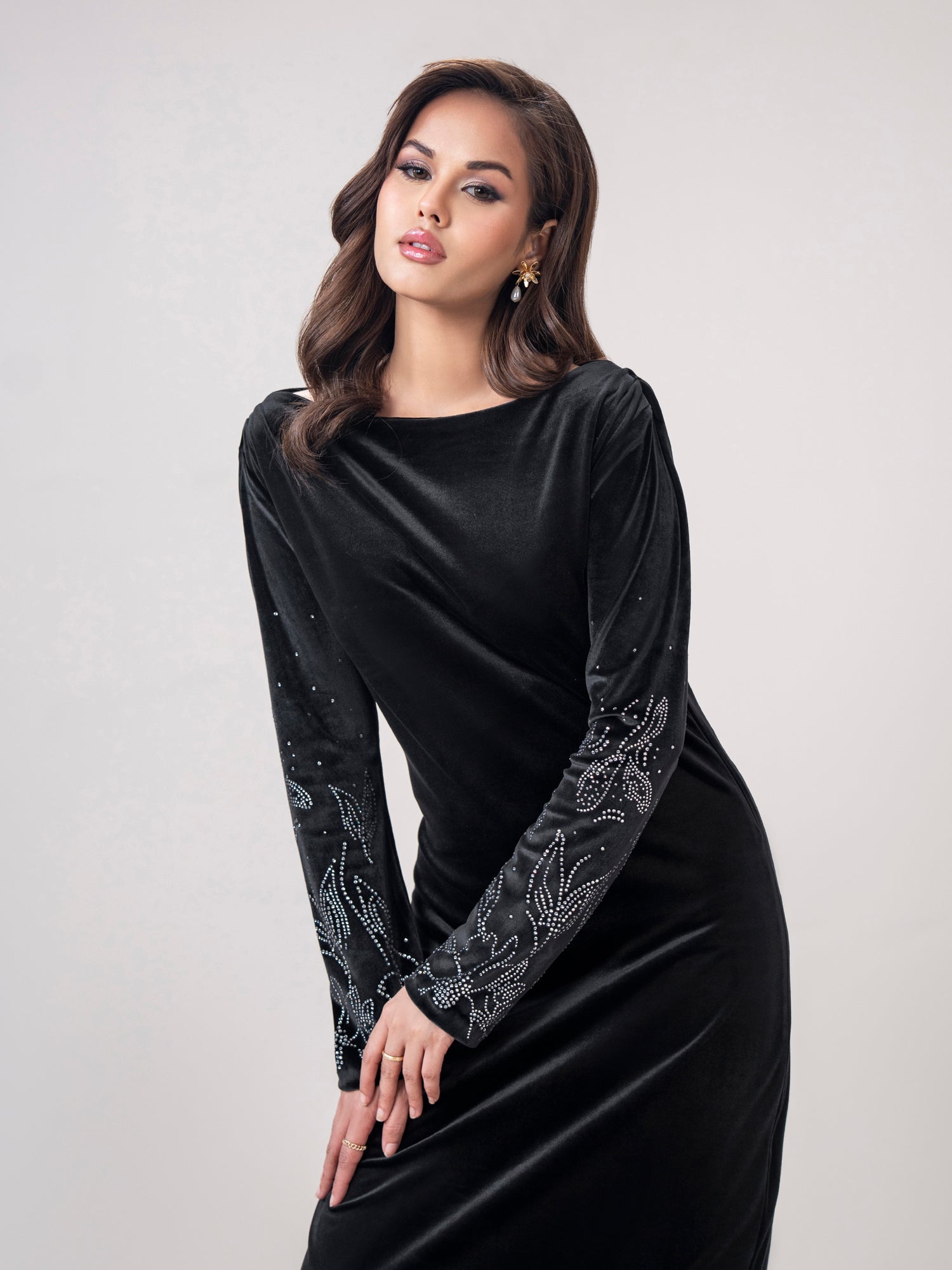 Velvet Stitched Dress for Women | Eastern Ready-to-Wear UAE