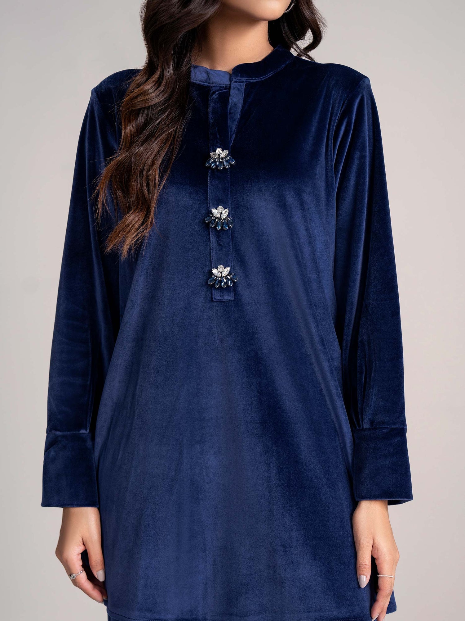 Blue Velvet Co-Ord Set for Women | Stitched 2-Piece Outfit UAE