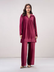 Mehroon Velvet Co-Ord Set for Women | Stitched 2-Piece Outfit UAE