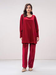 Red Velvet Co-Ord Set for Women | Stitched 2-Piece Outfit UAE