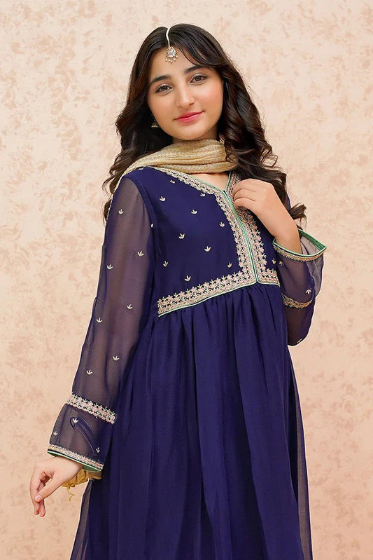 Modest - Festive Chiffon Blue Outfit - 9075