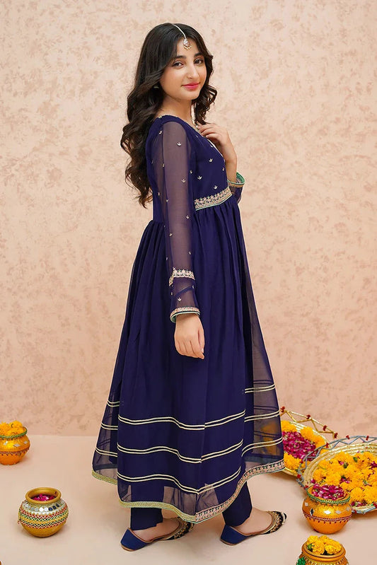 Modest - Festive Chiffon Blue Outfit - 9075