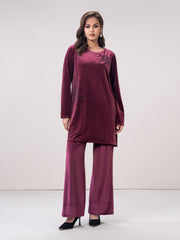 Plum Velour Co-Ord Set for Women | Stitched 2-Piece Outfit UAE