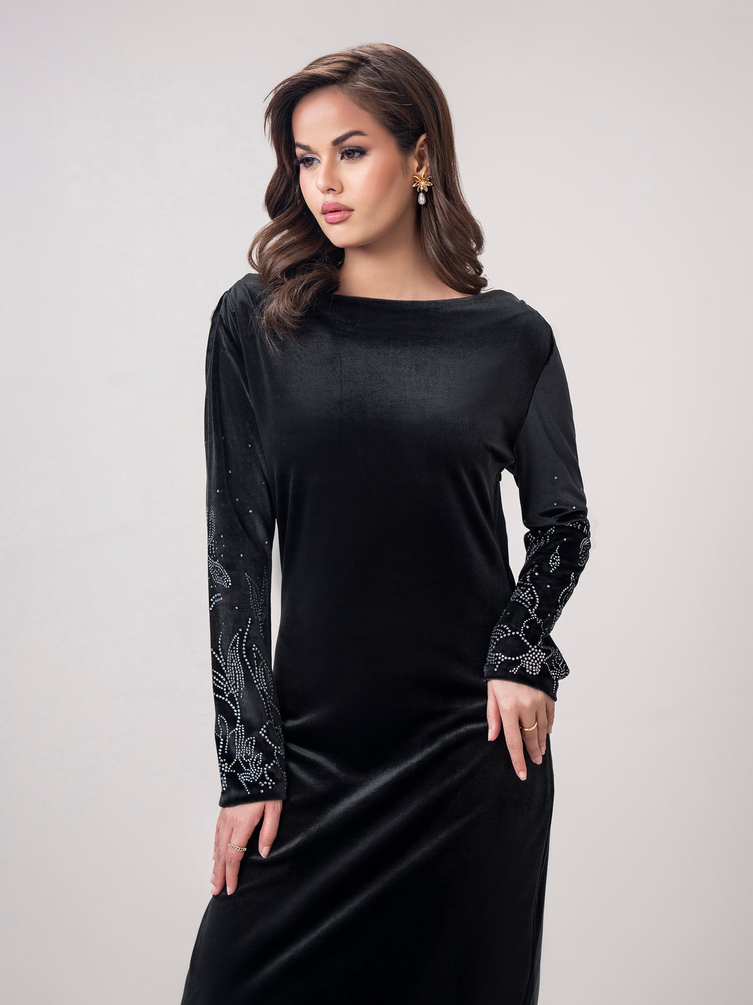 Velvet Stitched Dress for Women | Eastern Ready-to-Wear UAE