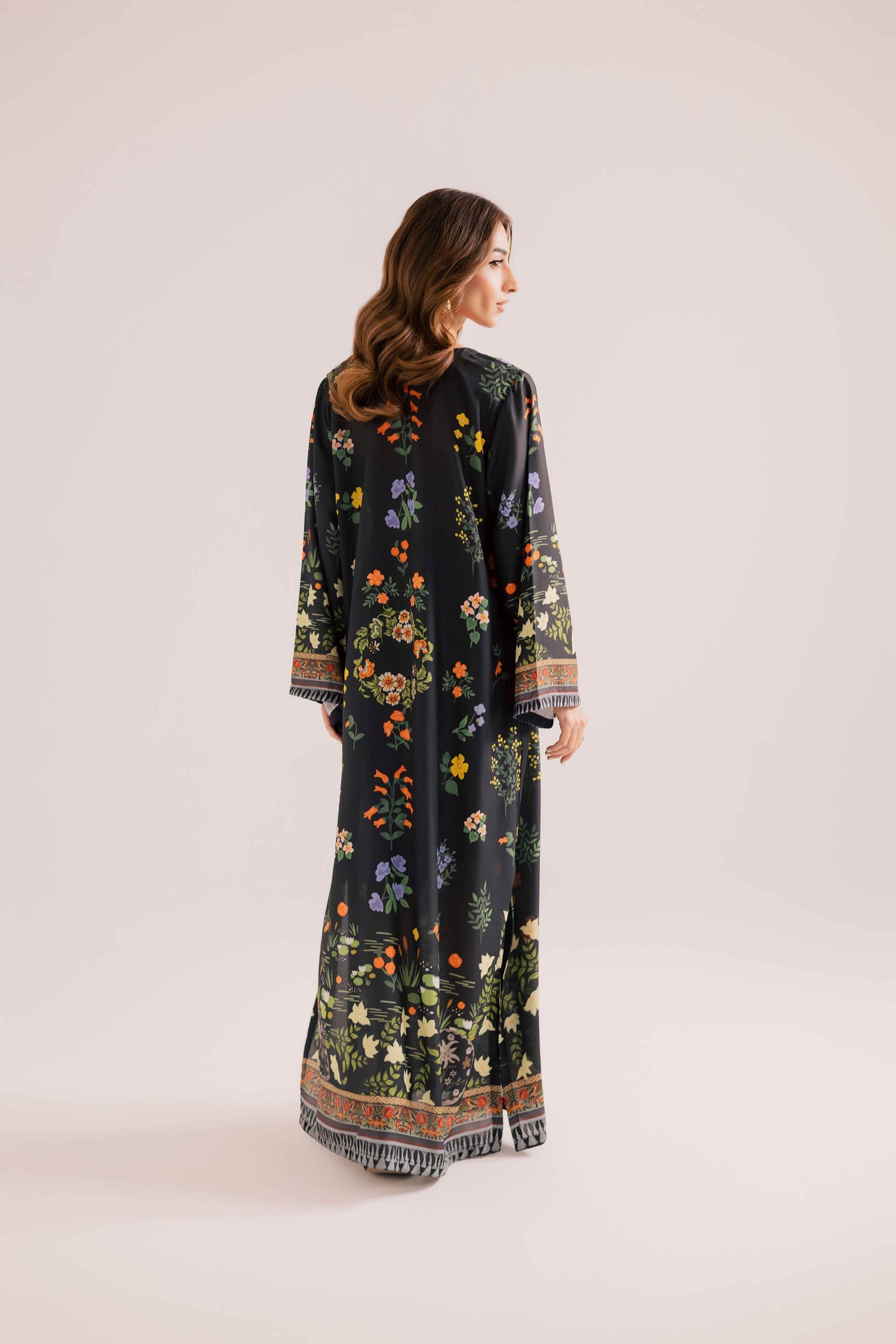 Printed kaftan stitched (black) 006B