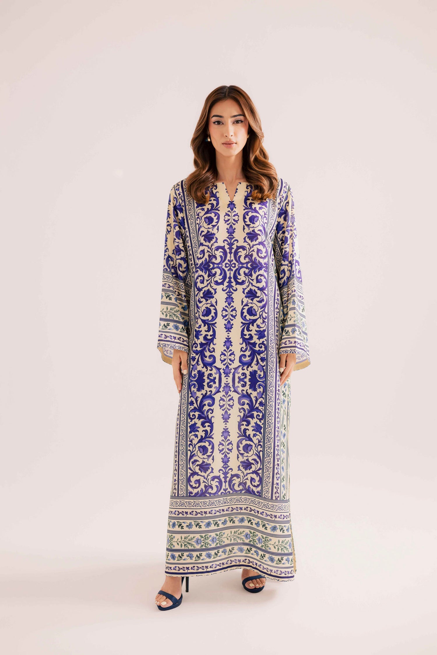 Printed kaftan stitched (sky blue) 007S