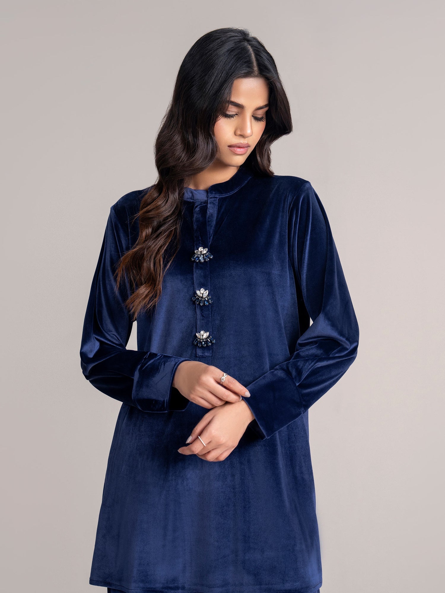 Blue Velvet Co-Ord Set for Women | Stitched 2-Piece Outfit UAE