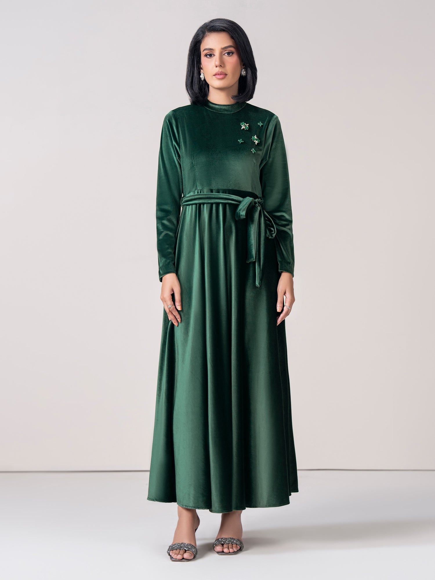 Velvet Dress Green – Elegant Velvet Co-ord Dress for Women