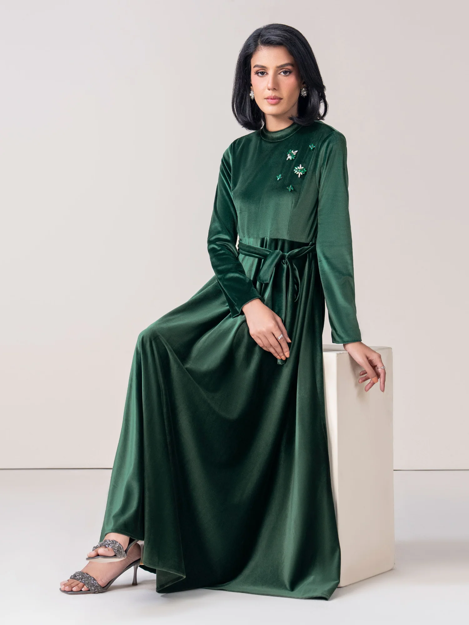 Velvet Dress Green – Elegant Velvet Co-ord Dress for Women