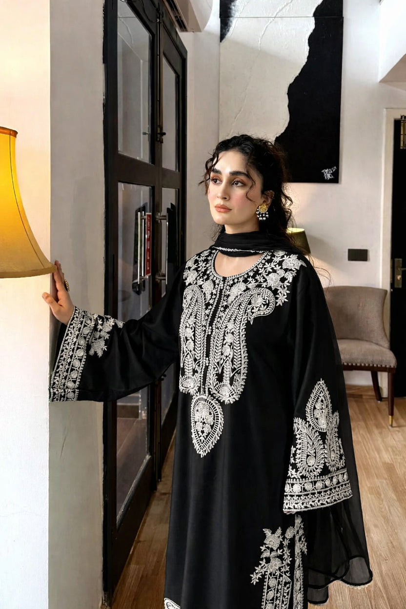 Black embroidered For Eid Set for Women | Stitched 2-Piece Outfit UAE