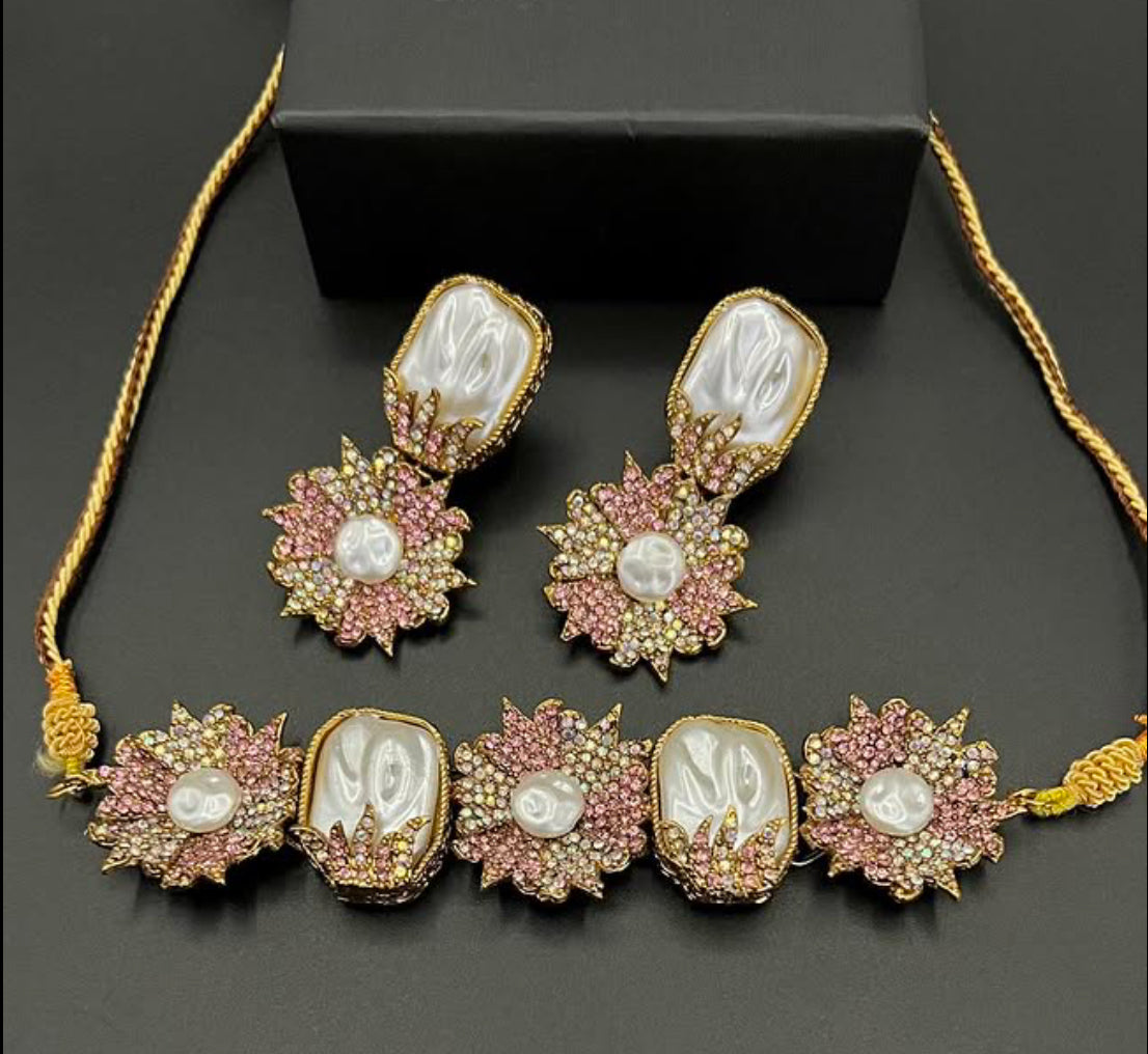 Gold plated designer choker set (MOP) - LadiesKurtasuae 
