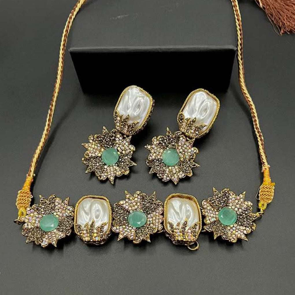 Gold plated designer choker set (MOP) - LadiesKurtasuae 