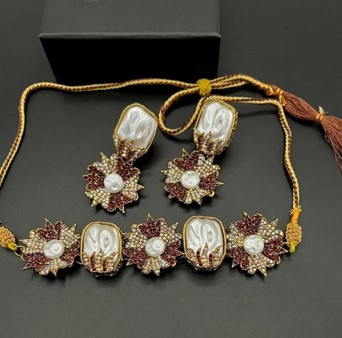 Gold plated designer choker set (MOP) - LadiesKurtasuae 