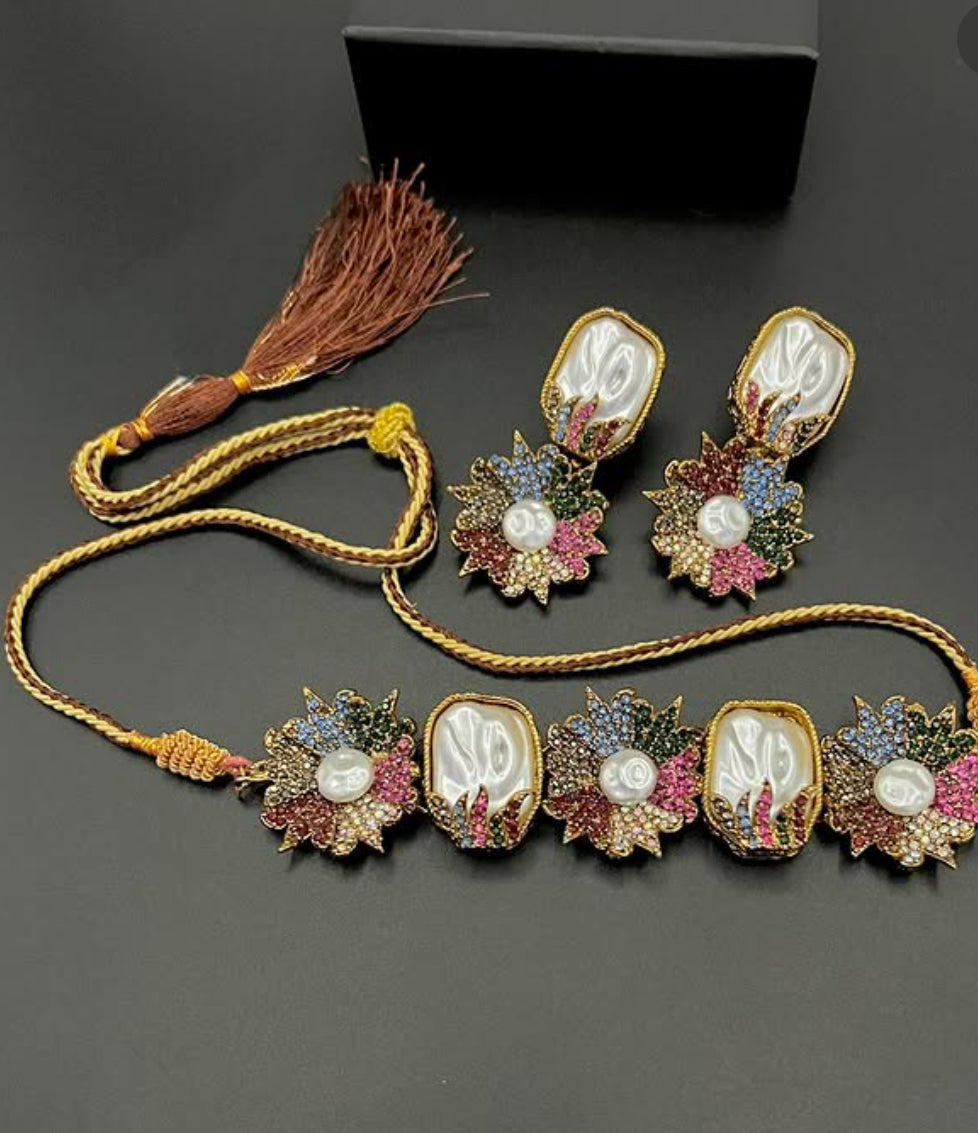 Gold plated designer choker set (MOP) - LadiesKurtasuae 