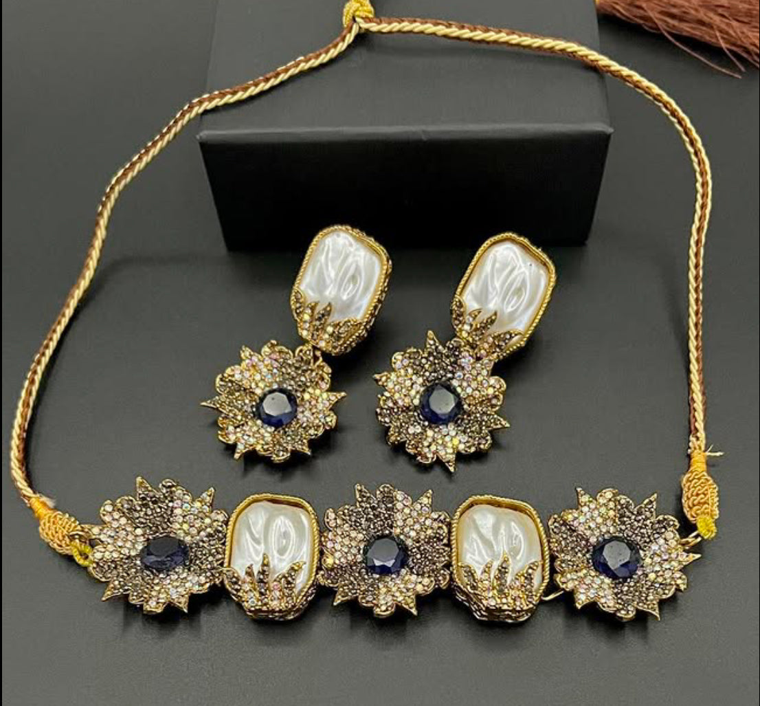 Gold plated designer choker set (MOP) - LadiesKurtasuae 