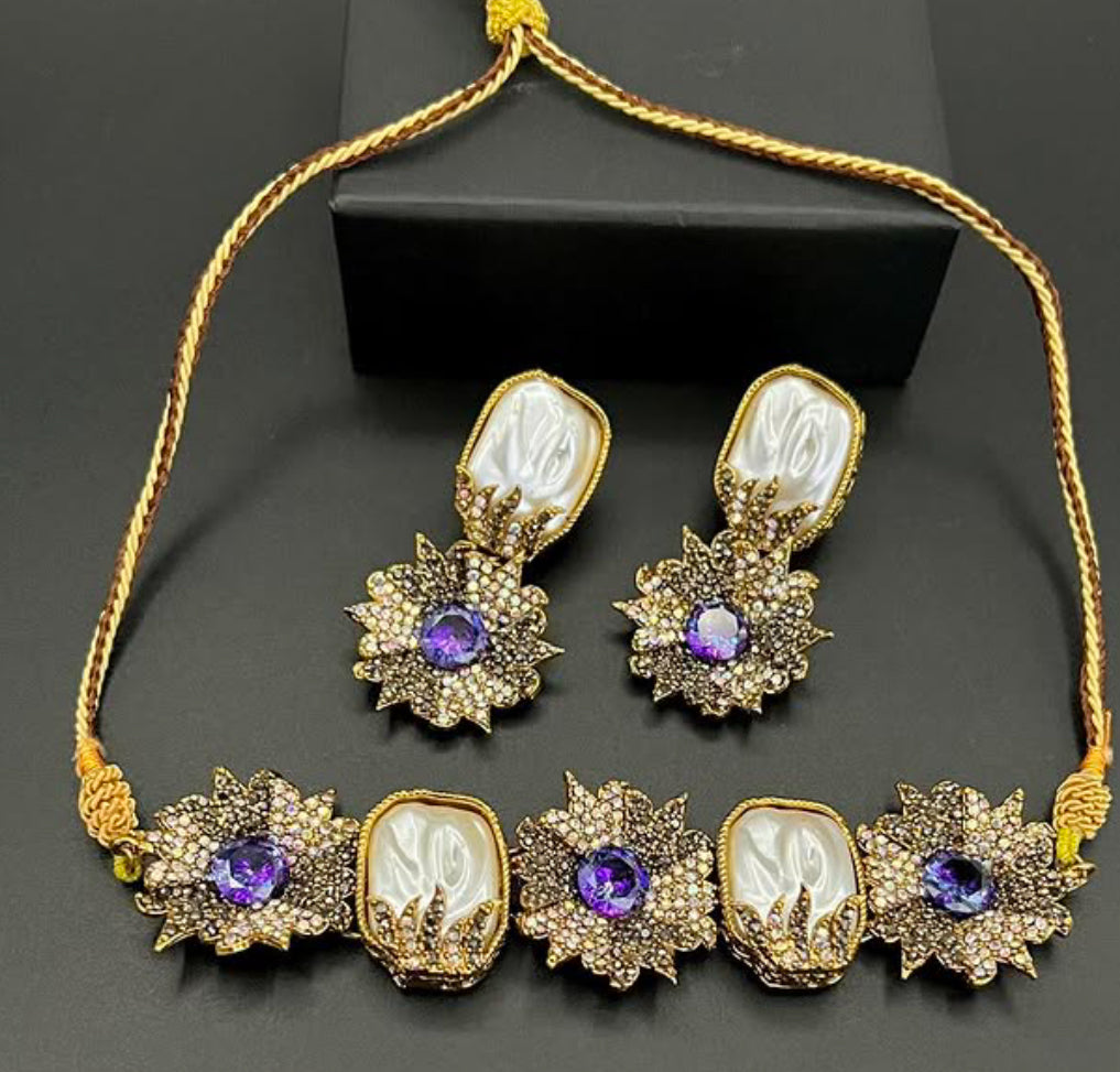 Gold plated designer choker set (MOP) - LadiesKurtasuae 
