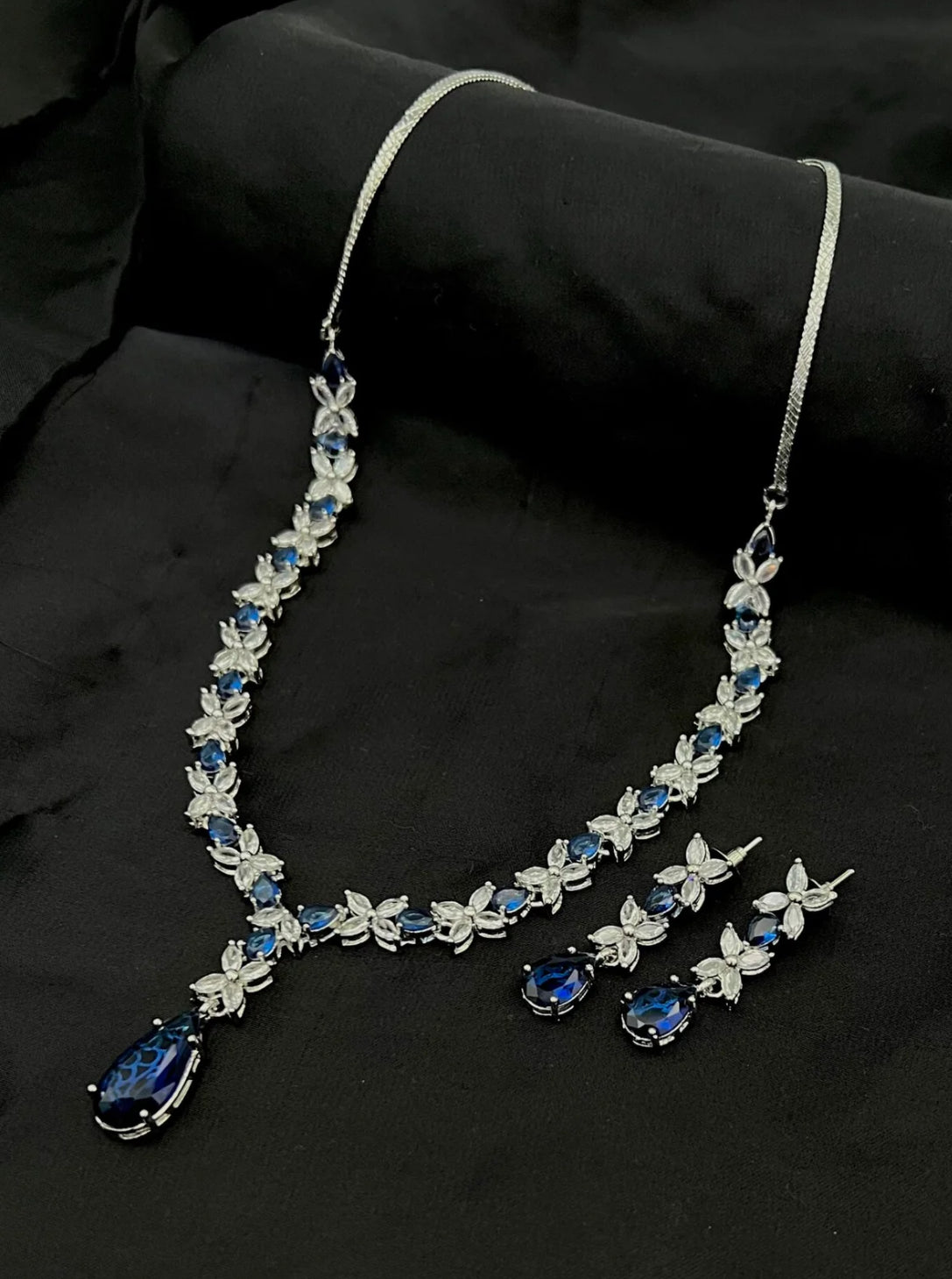 American Diamond  gold plated Necklace set with maang tikka - LadiesKurtasuae 