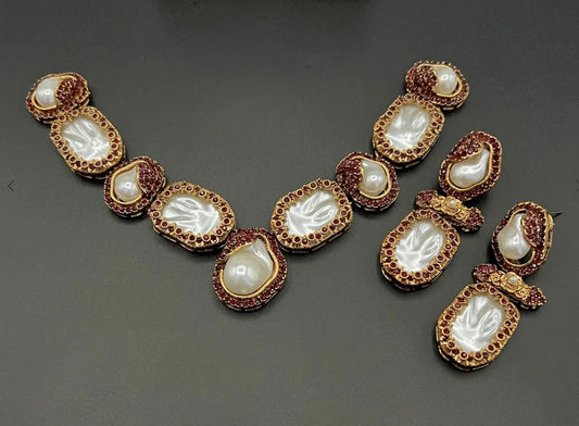 New Designer Necklace Set (Mother of Pearl) - LadiesKurtasuae 