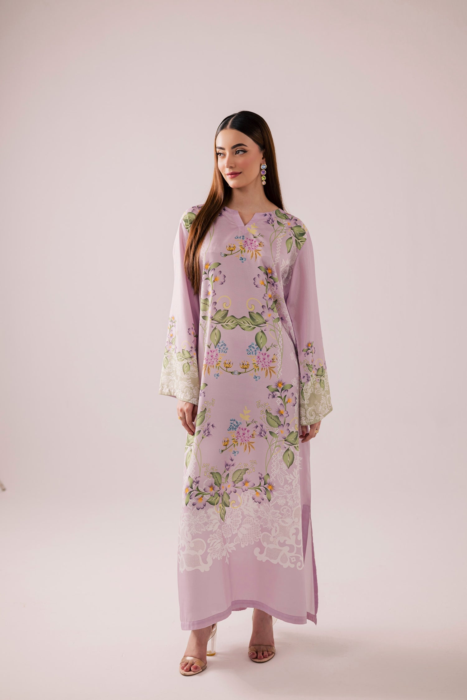 Printed kaftan stitched purple pink
