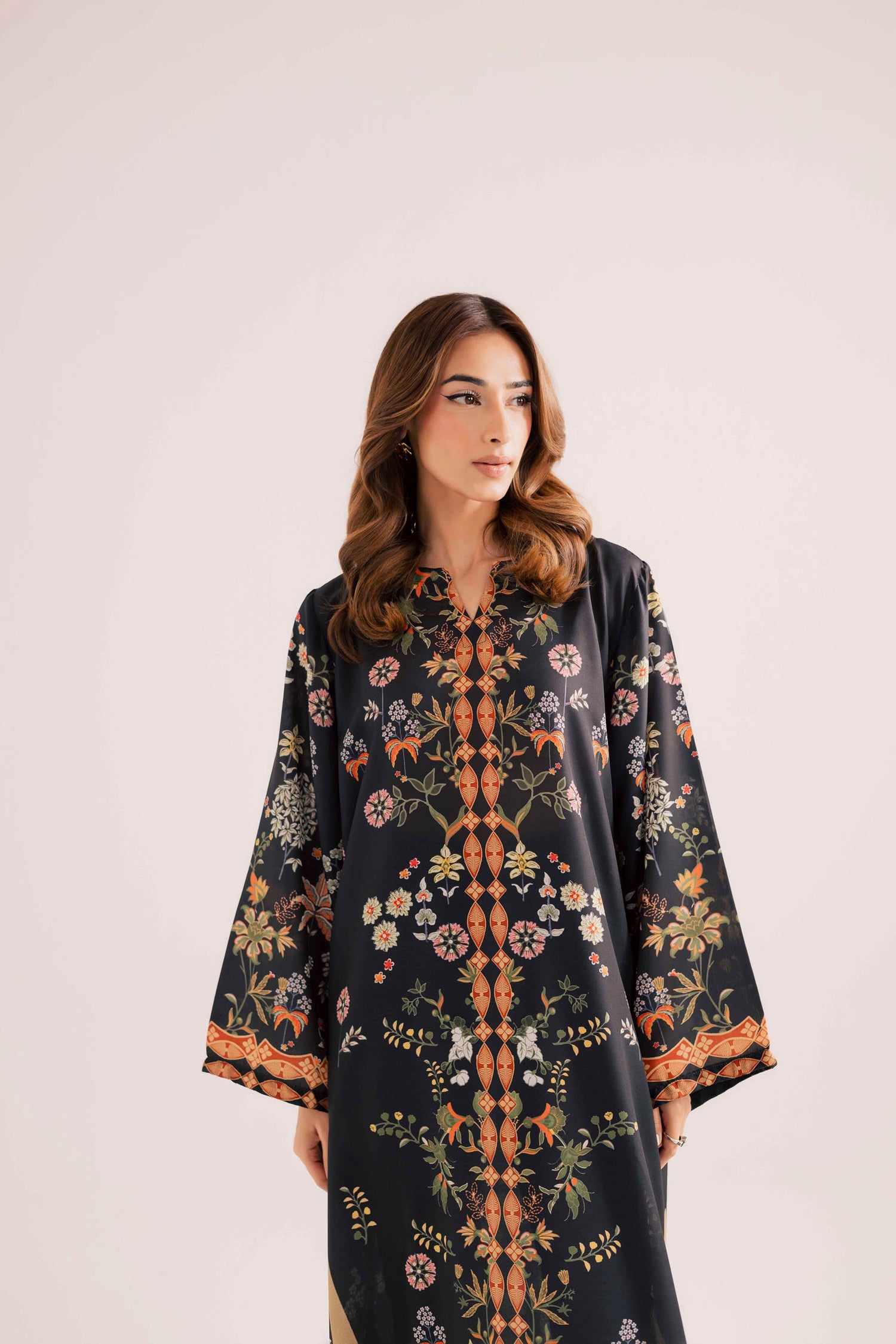 Printed kaftan stitched purple black