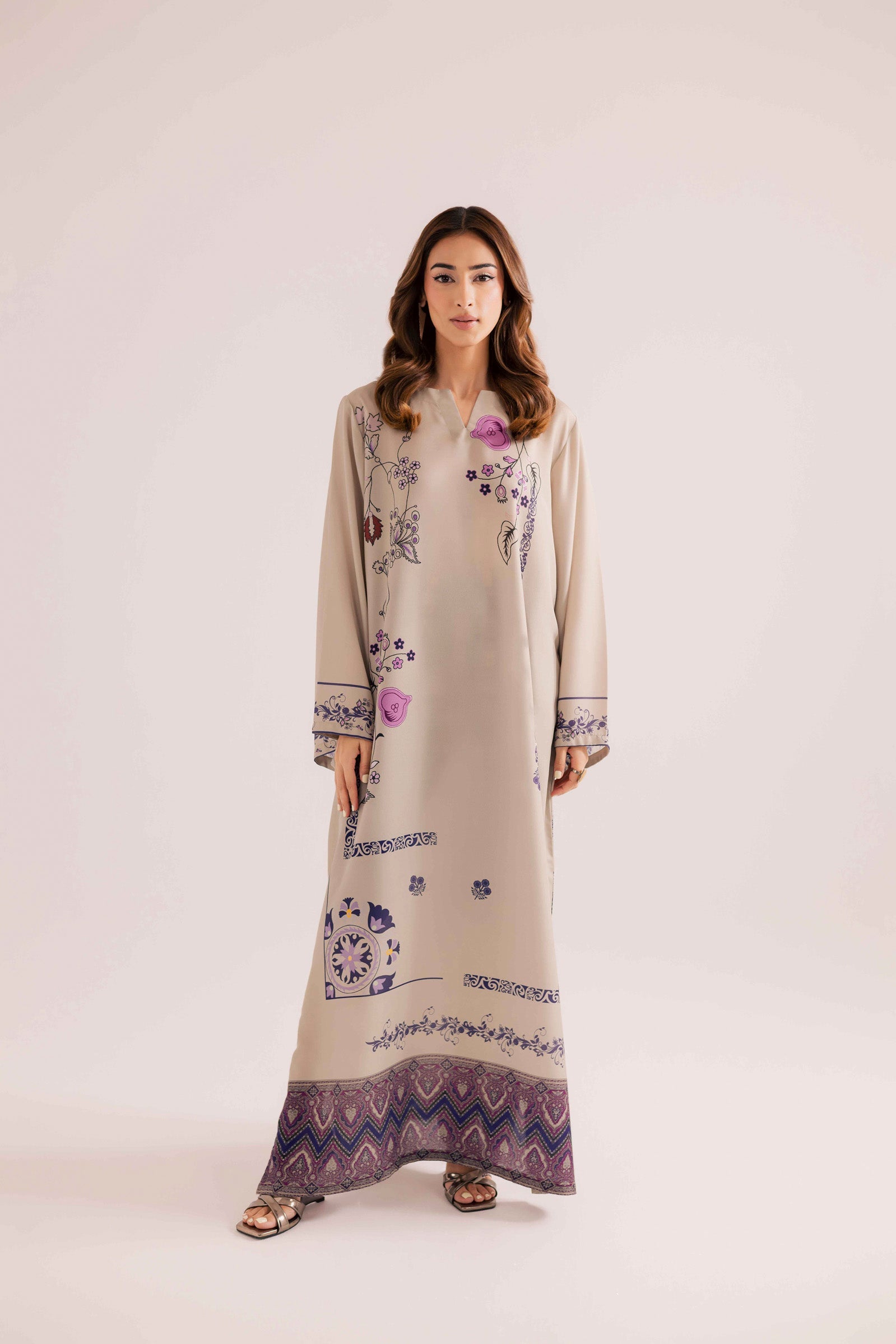 Printed kaftan stitched purple