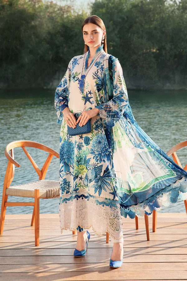 3 Piece Unstitched Embroidered Lawn Suit 001B