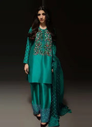 Luxury Raw Silk Handmade Emerald Green Unstitched 015G