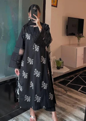 Nora Black Embroidered 3pc -010B