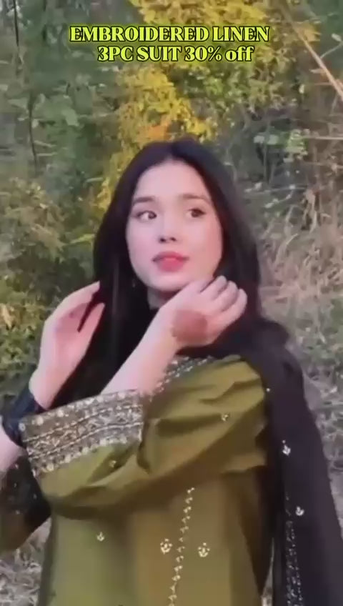 Load video: Embroidered Linen 3PC Suit for Women | Premium Winter Eastern Wear