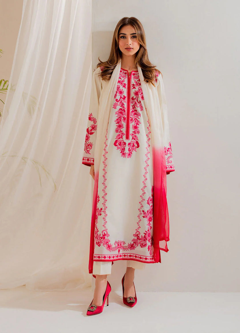 Pastel Pink Embroidered Linen 3-Piece Suit - Eastern Ready To Wear