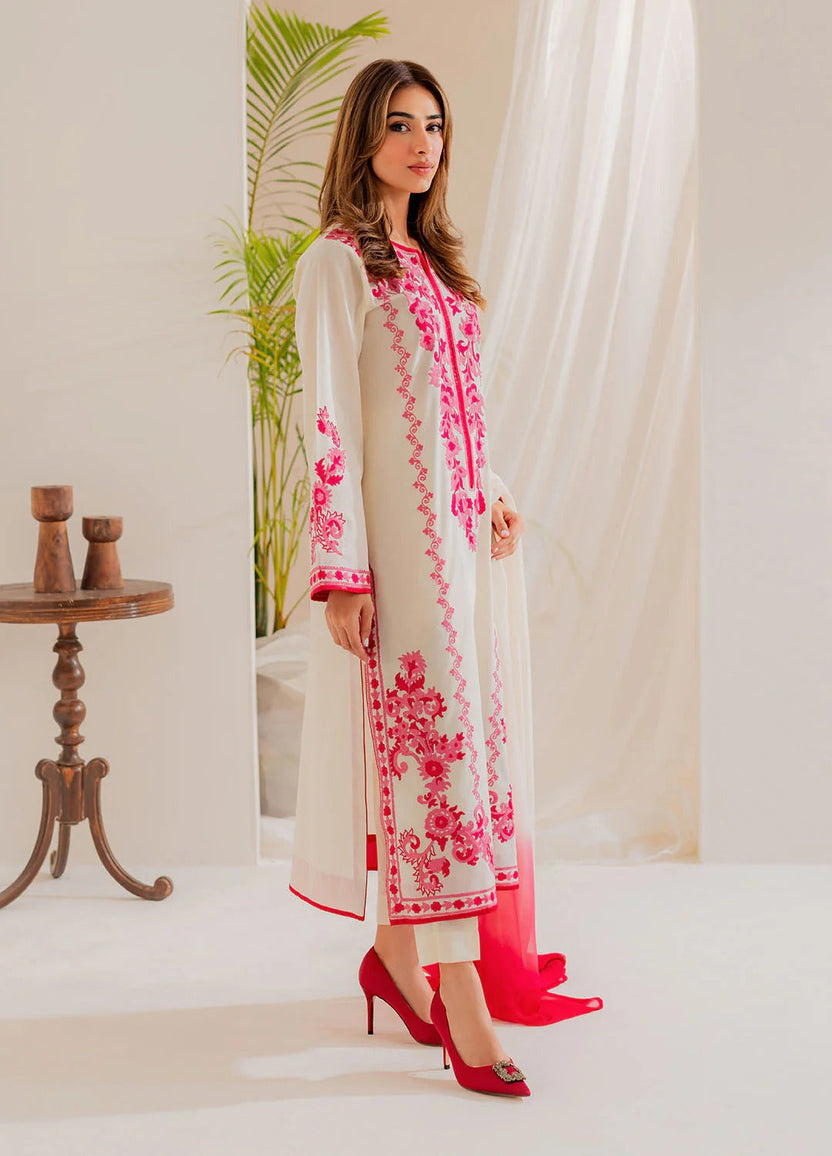 Pastel Pink Embroidered Linen 3-Piece Suit - Eastern Ready To Wear