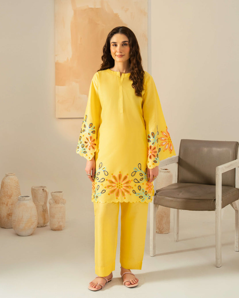 Vibrant Yellow Linen 2-Piece Set | Embroidered Unstitched Collection