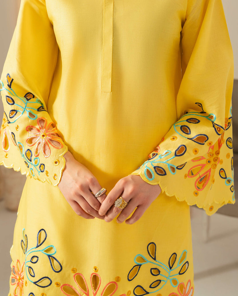 Vibrant Yellow Linen 2-Piece Set | Embroidered Unstitched Collection