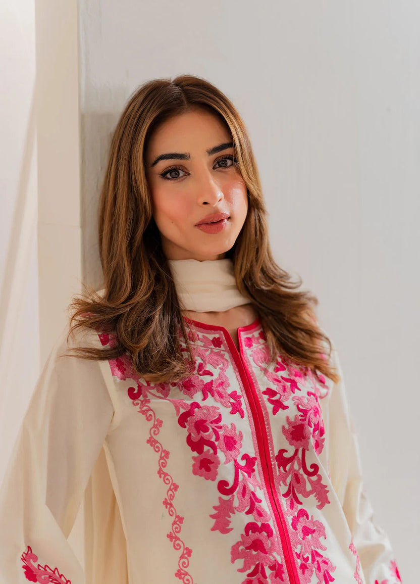 Pastel Pink Embroidered Linen 3-Piece Suit - Eastern Ready To Wear