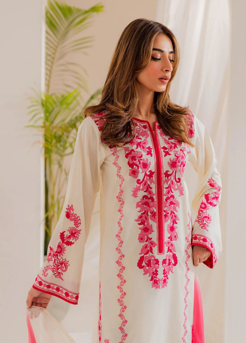 Pastel Pink Embroidered Linen 3-Piece Suit - Eastern Ready To Wear