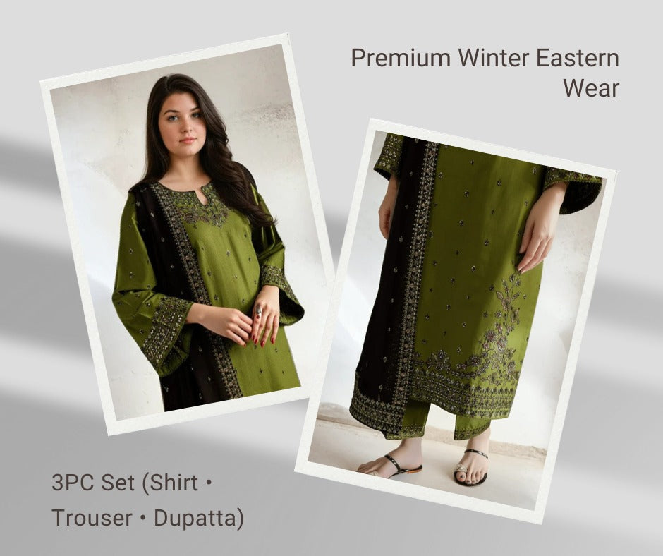 Embroidered Linen 3PC Suit for Women | Premium Winter Eastern Wear